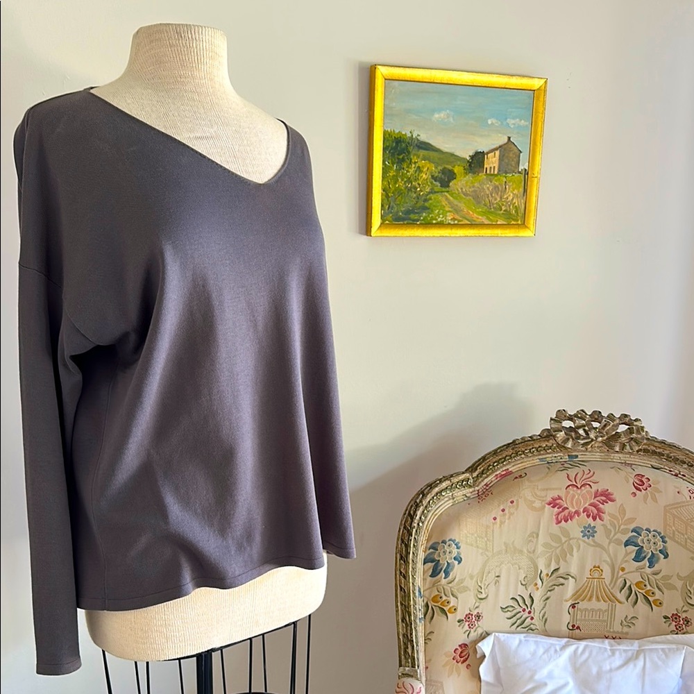 Evan eva made in Japan 🇯🇵 cotton + silk blend blue gray top sz 3